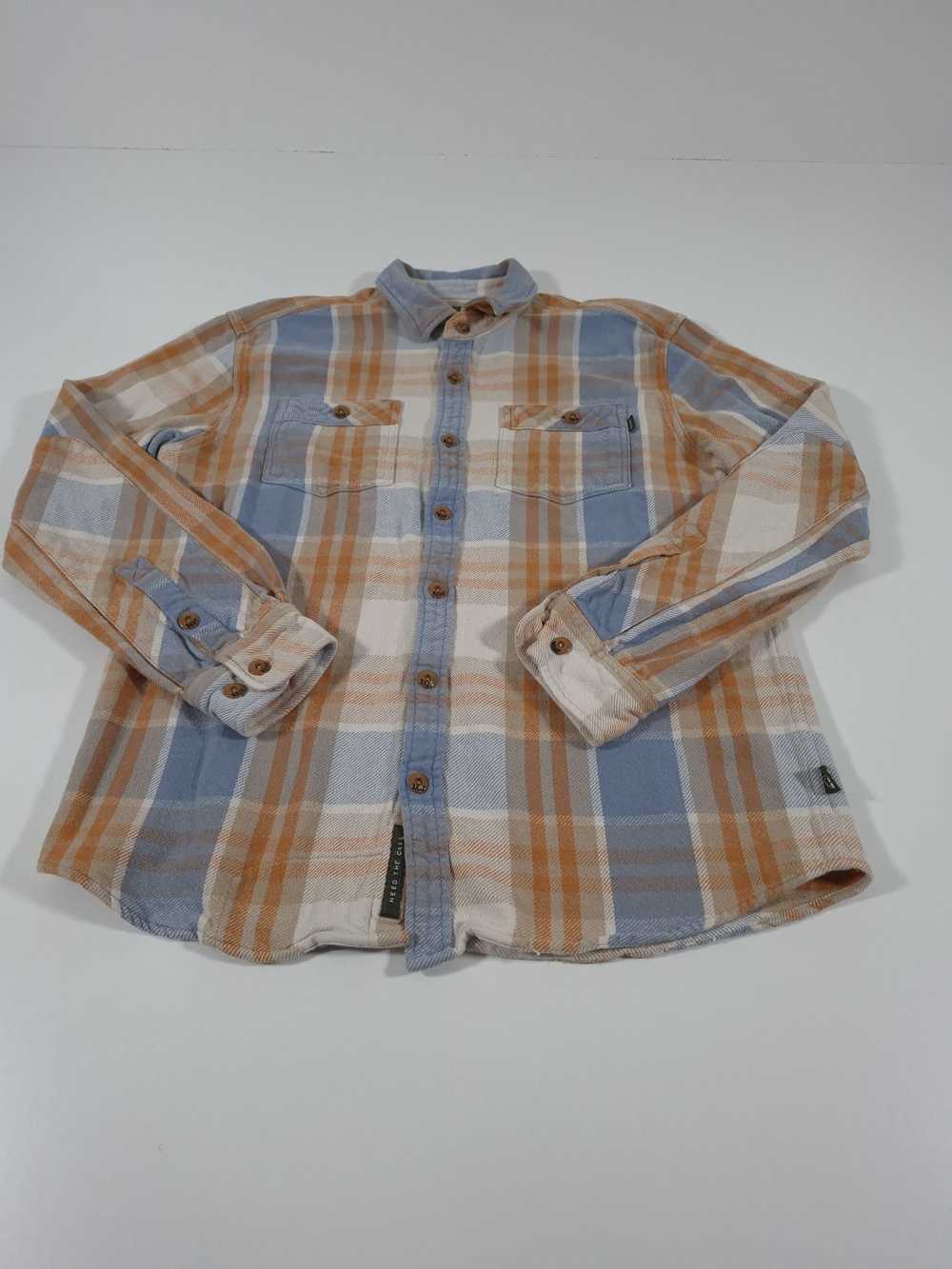 Howler Bros Rodanthe Blanket Flannel Shirt Men's M Blue Orange Plaid Patches